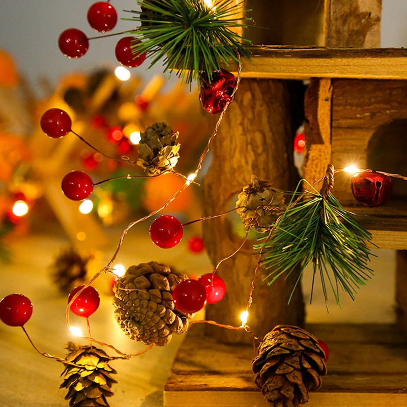 2M 20 Led String Light Christmas Decoration Outdoor Waterproof Pine Cone LED Copper Wire Lamp Berries Fairy Garland Lamps | Дом и сад