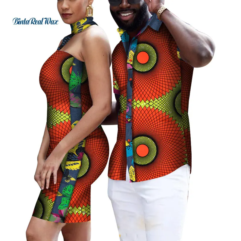 Sweet Lover Couples Clothes African Print Patchwork Dresses for Women Bazin Riche Mens Shirts African Style Clothing WYQ520