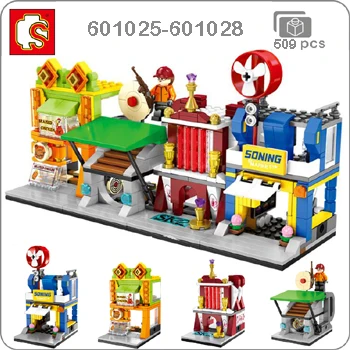 601025-28 Sembo Mini City Street, кофейная пицца, хижина, магазин, ресторан, Китай, городской набор, 3D модель, блоки, строительные игрушки для детей, без коробки - Цвет: 601025-28