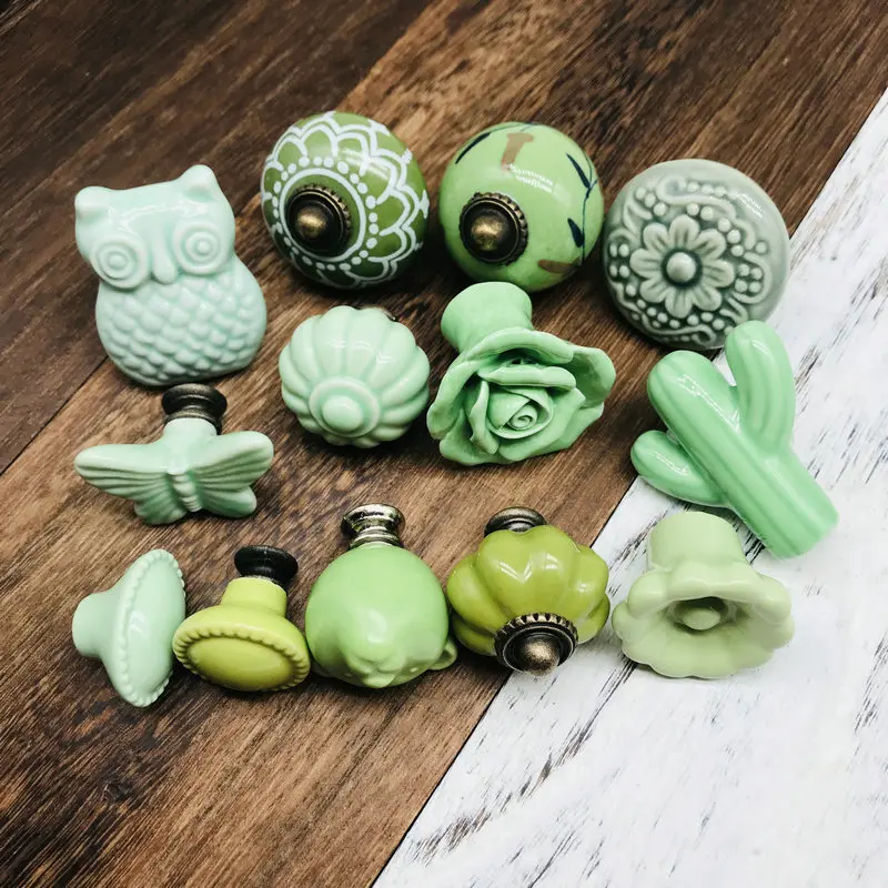1 шт. смешанный модный вид зеленый цветок крема любовь керамические ручки дверная