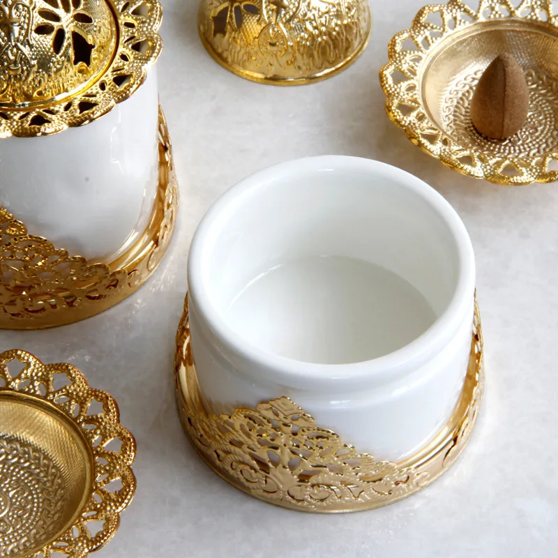 Gold Iron Ceramic Incense Burner Buddha Holder Flower Sandalwood Censer for Office Teahouse Use Home Decor | Дом и сад