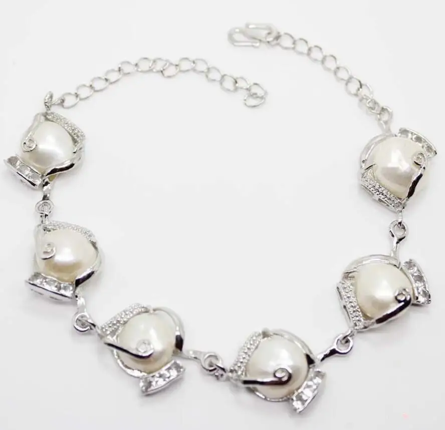 

Fashion Huge 10-11MM White Natural Baroque Pearl Beads Crystal Bracelet