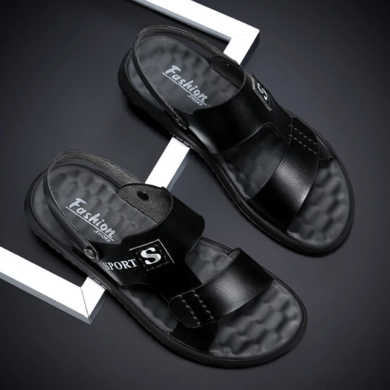 

2021 Men Summer Leather Sandals Flat Home Slippers Bath Outdoor Beach Shoes Flip Flops Fashion Brand Shoes Indoor Slides Man