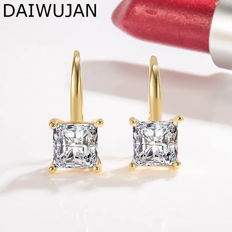 

DAIWUJAN Hot Sale 925 Silver Square Zircon Stud Earrings For Women Simple 14K Gold Crystal Ear Hook Earring Wedding Jewelry