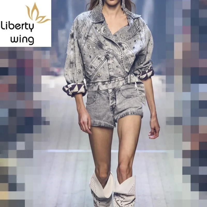 Высокое качество женские джинсовые комплекты из 2 предметов в стиле панк длинные