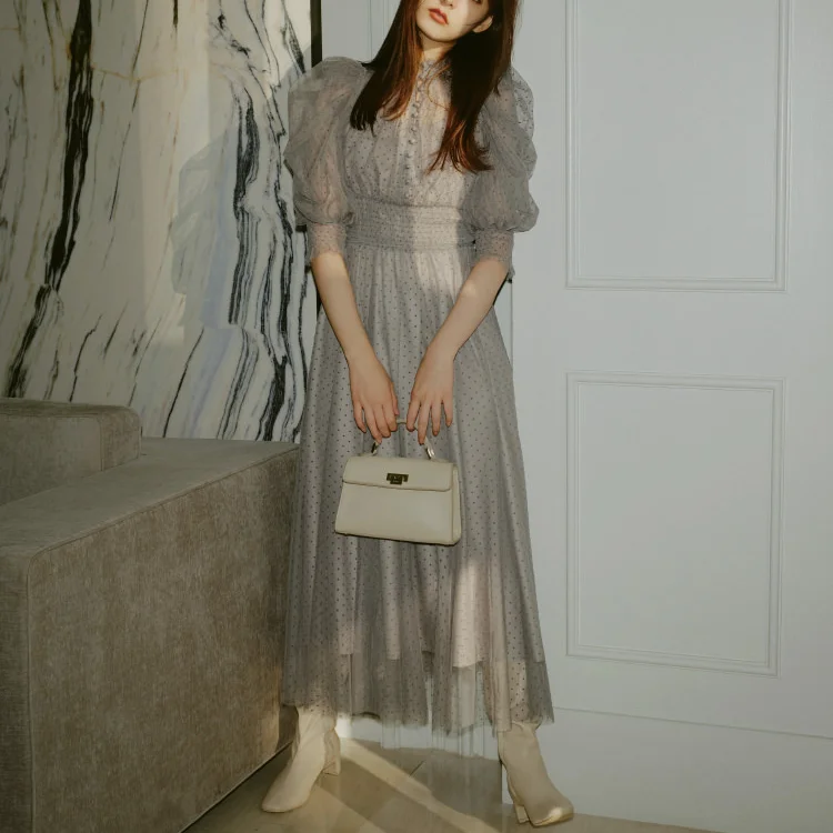 

Милые халаты в японском стиле, однотонное газовое однобортное приталенное платье с пышными короткими рукавами и высокой талией, новые женс...