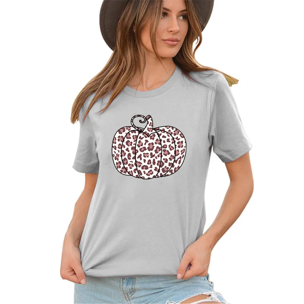 

Women Halloween T-shirt Cute Leopard Pumpkin Graphic Harajuku Tees Summer Oversized Tops Female Aesthetic Vintage Clothing Shirt