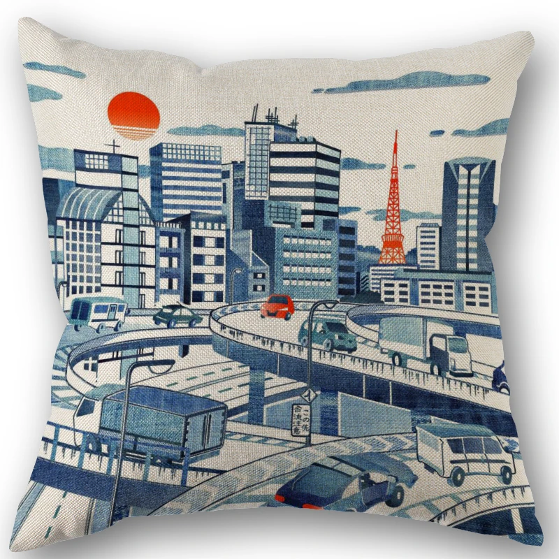 

Tokyo Scenery Cushion Pillow Tent,Office,Home Cotton Linen Zippered Pillowcase Family Home Accessories Customizable One Side