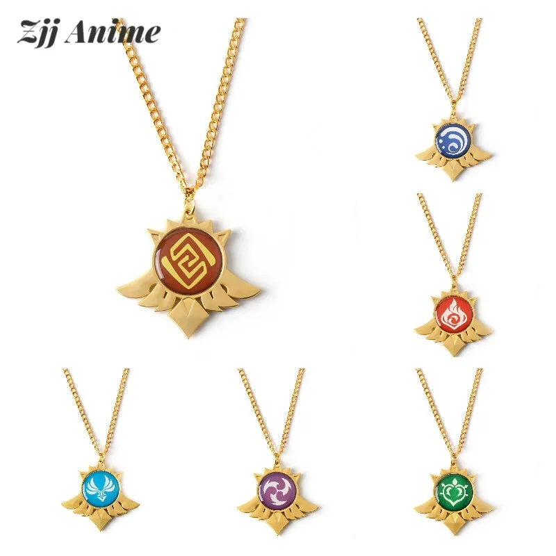 

Genshin Impact Glow In The Dark Necklace Eye of God Ice Fire Wind Water Grass Thunder Element Glass Pendant Luminous Necklaces