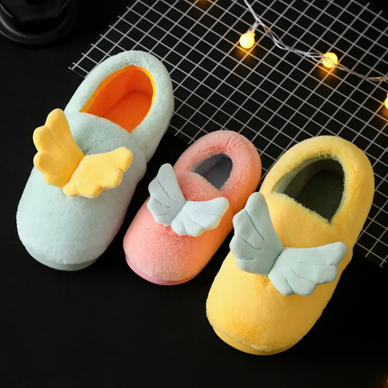 

Kids House Slippers WINter Thick Warm Parent-child Slippers Girls Cute Wing Candy Color Home Shoes Zapatillas De Niña Slippers