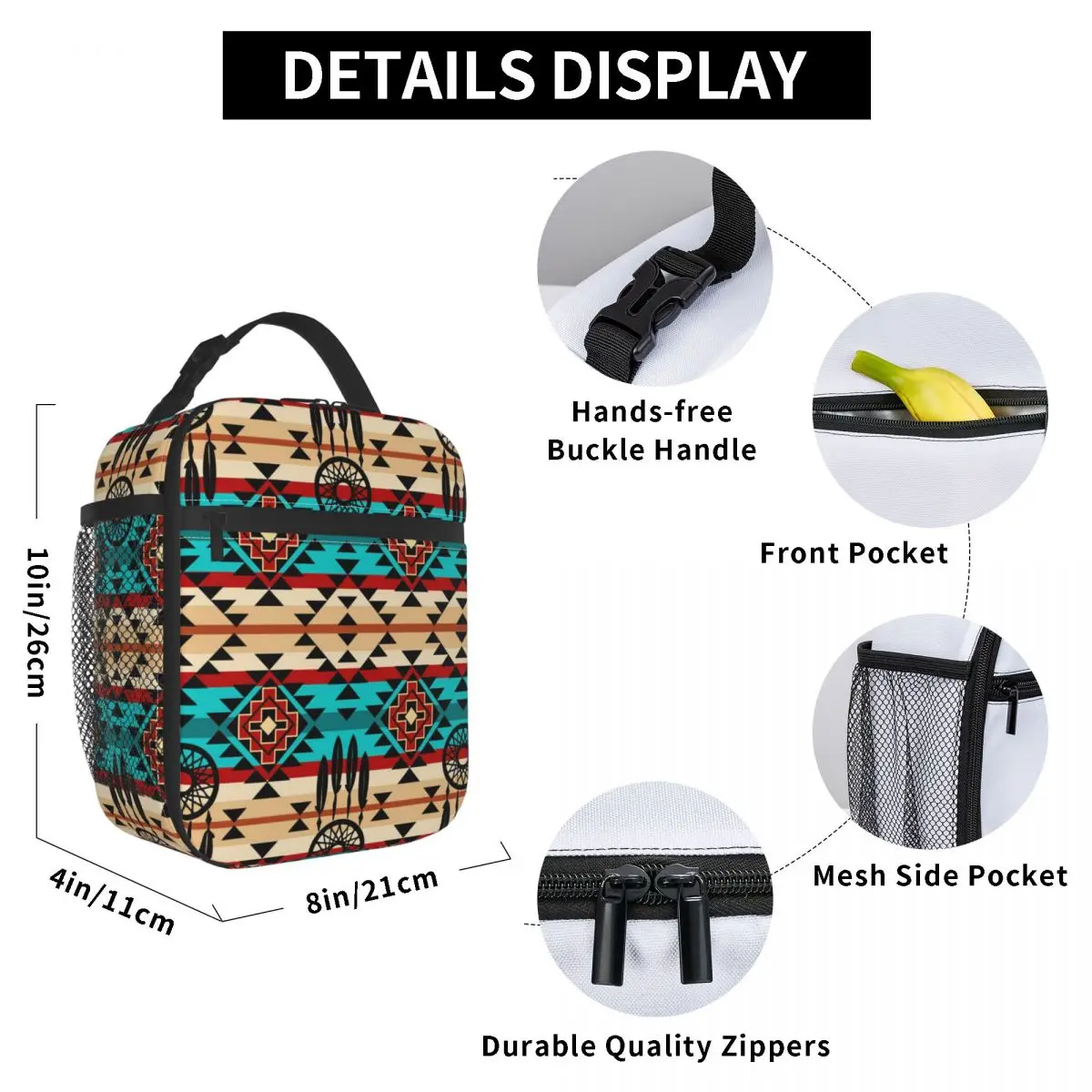 

Native American Pattern Lunch Bag for Women Men Large Insulated Lunch Box with Water Bottle Holder and Pockets