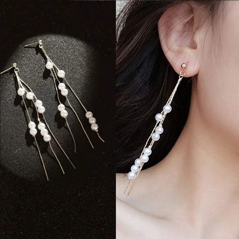Необычная имитация жемчуга длинные серьги с кисточками Элегантные Изысканные