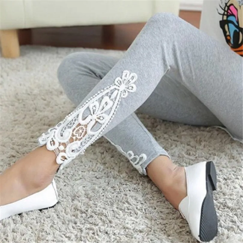 

VISNXGI Triangle Hollow Out Stitching Leggings Flower Ankle-Length Fashion Lace Women Skinny Pencil Work Out Pants Black Bottom