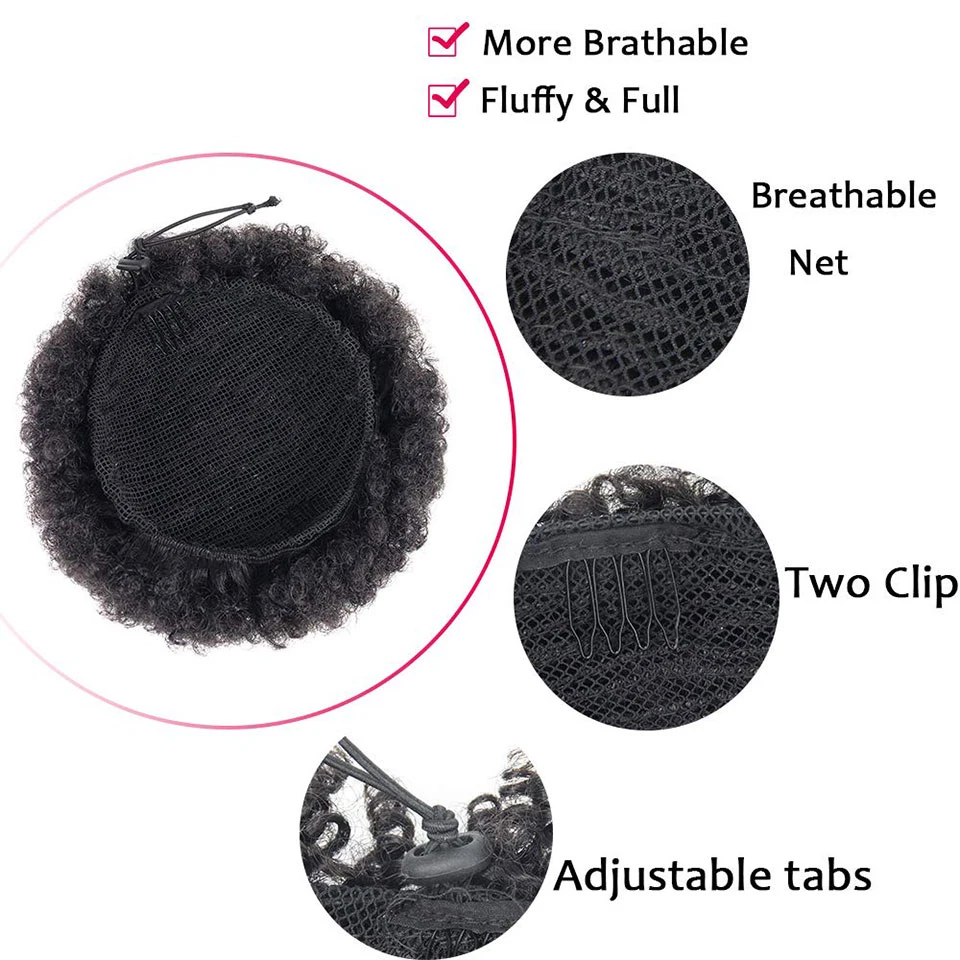 AILIADE 8" Short Puff Hair Bun Synthetic Afro Kinky Curly Drawstring Ponytail High Temperature Clip in Extension | Шиньоны и парики