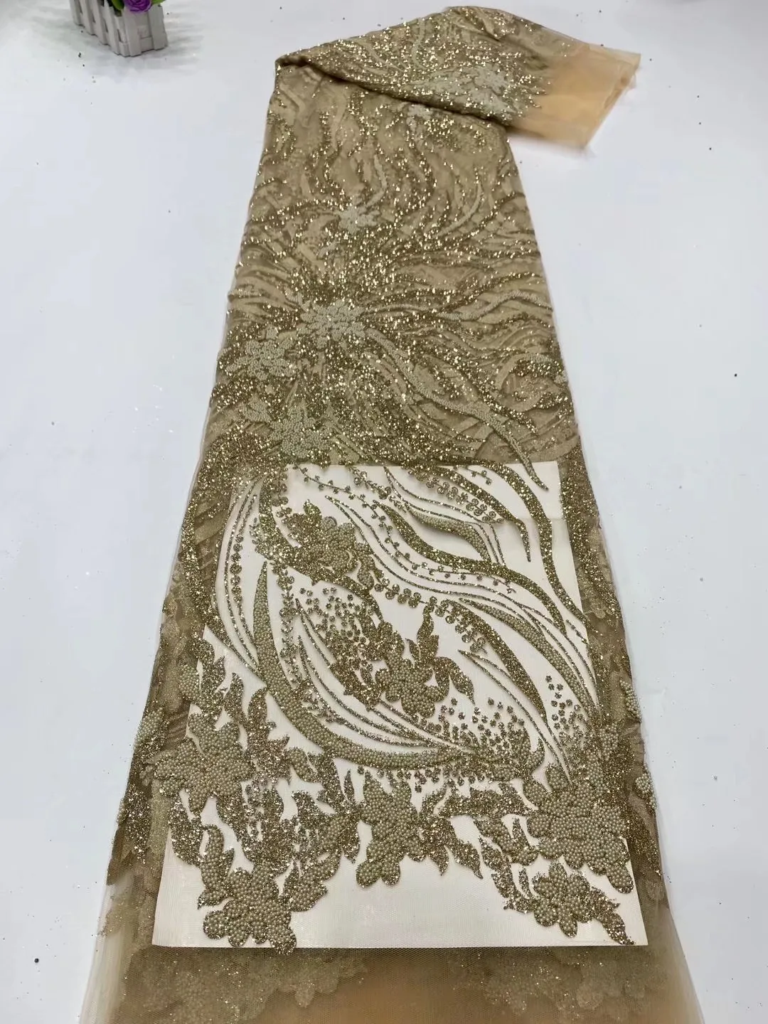 

Purple African Lace Fabric 2021 High Quality French Tulle Lace Fabric With Beads Nigerian Guipure Net Lace Fabrics For Wedding