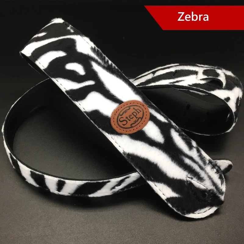 Steph B190 Fake Fur Top Split Leather Back Guitar or Bass Strap Leoparg Giraffe Zebra Animal Style Made in Canada | Спорт и