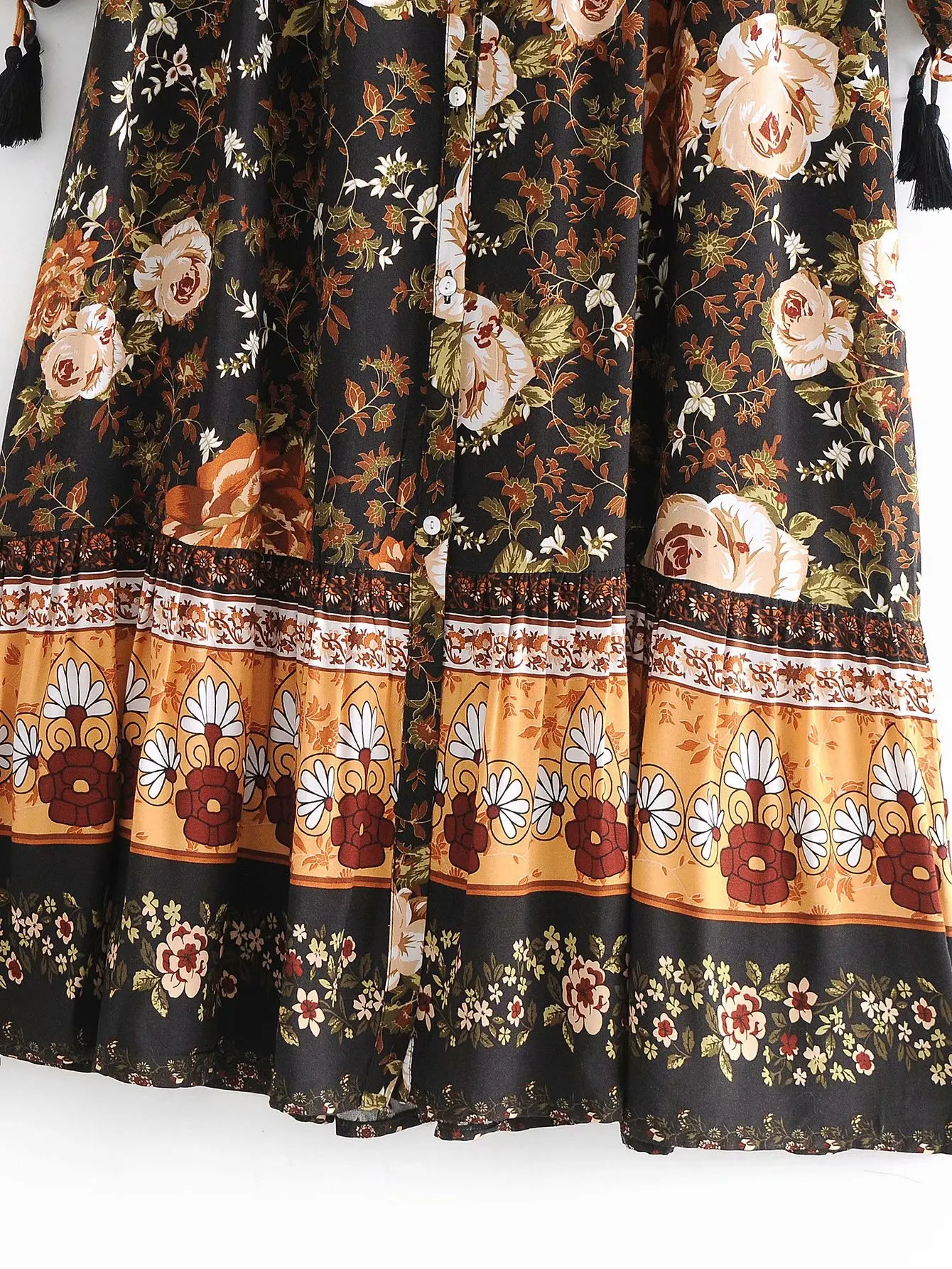 

2021 Women's Spring Midi Dress Button Down Cotton Floral Printing Dress Straight Black Gothic Mujer Vestidos National Chic Robes