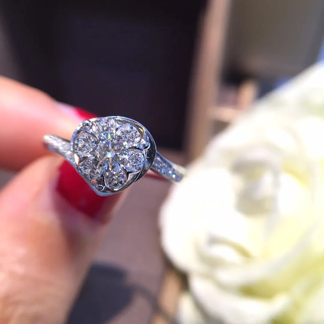 Кольцо с натуральным бриллиантом 18K золото чистое красивое кольцо драгоценными