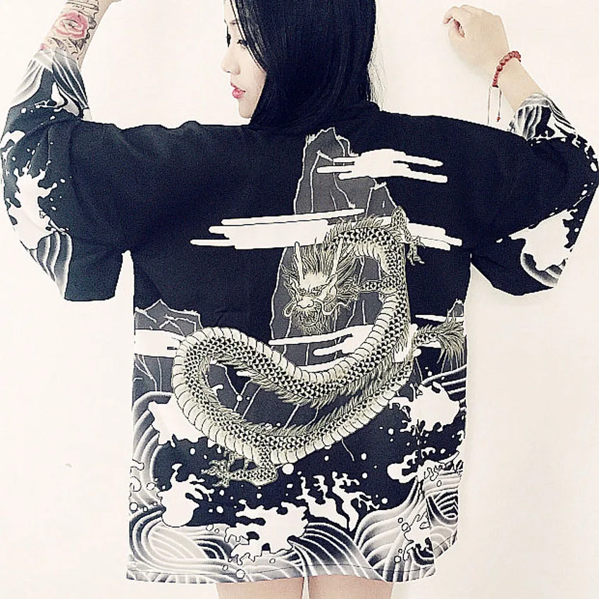 Кимоно женское в восточном стиле хаори кардиган с японским китайским журавлем