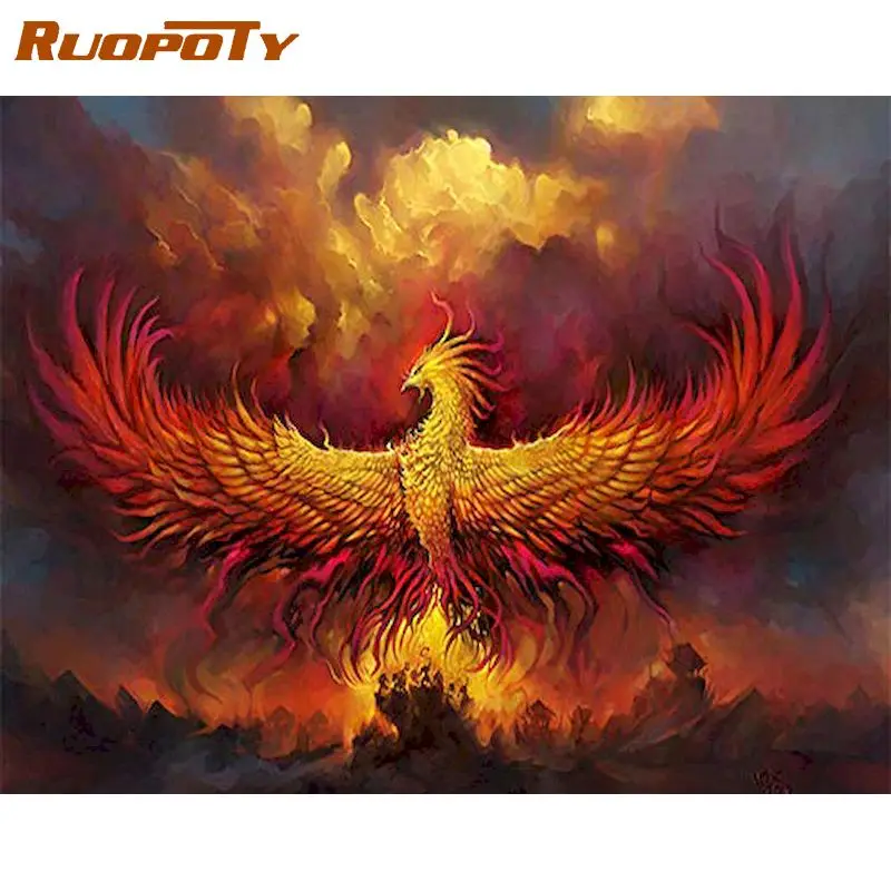 

RUOPOTY 5D DIY Diamond Embroidery Fire Phoenix Rhinestone Picture Diamond Painting Adults Handmade Gift Home Decorations