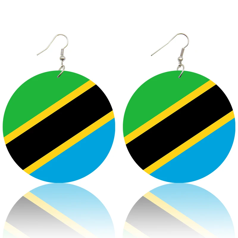 anzania SOMESOOR Модные Печатные Национальные Флаги деревянные висячие серьги Африка Америка Европа страна персонализированные ювелирные изделия для женщин Подарки - Окраска металла: anzania