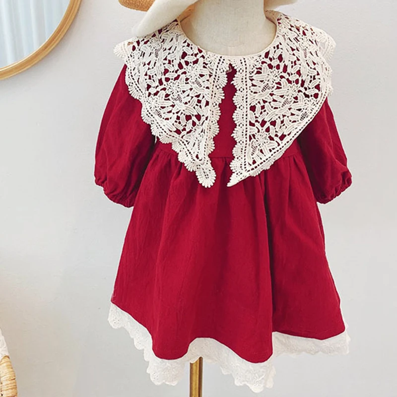 

Spring Autumn Long Sleeve Lace Lapel Dress For Girl Clothes Girl Kid's Dress Dress For New Year 2022