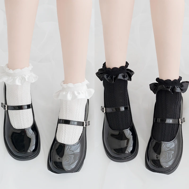 

Милые кружевные носки с лентами в японском стиле девушки в стиле Лолиты хлопковые Милая повседневная форма JK короткие носки мягкие носки