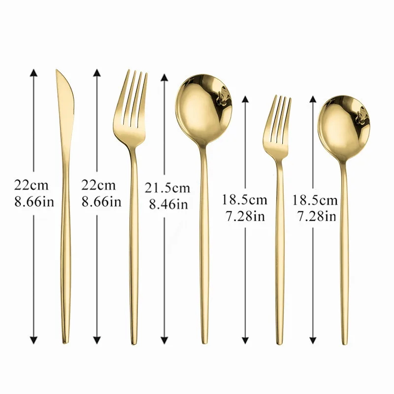 

5pcs Stainless Steel Main Course Dessert Spoon Fork Cutlery Set Gold Luxury Kitchen Dinnerware Silverware Western Tableware Set