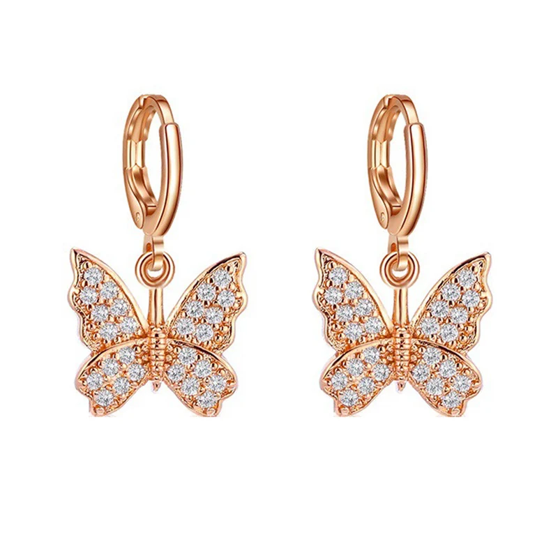 

New Fashion Cute Star And Moon Butterfly Earrings Top Quality Crystal Charms Hoop Earrings For Women Girls Korean Jewelry