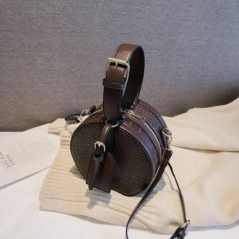 

Round Handbag Fashion Messenger Shoulder Bags For Women 2021Crossbody Bag Classic Alligator Pattern Handle Purse Bolsa