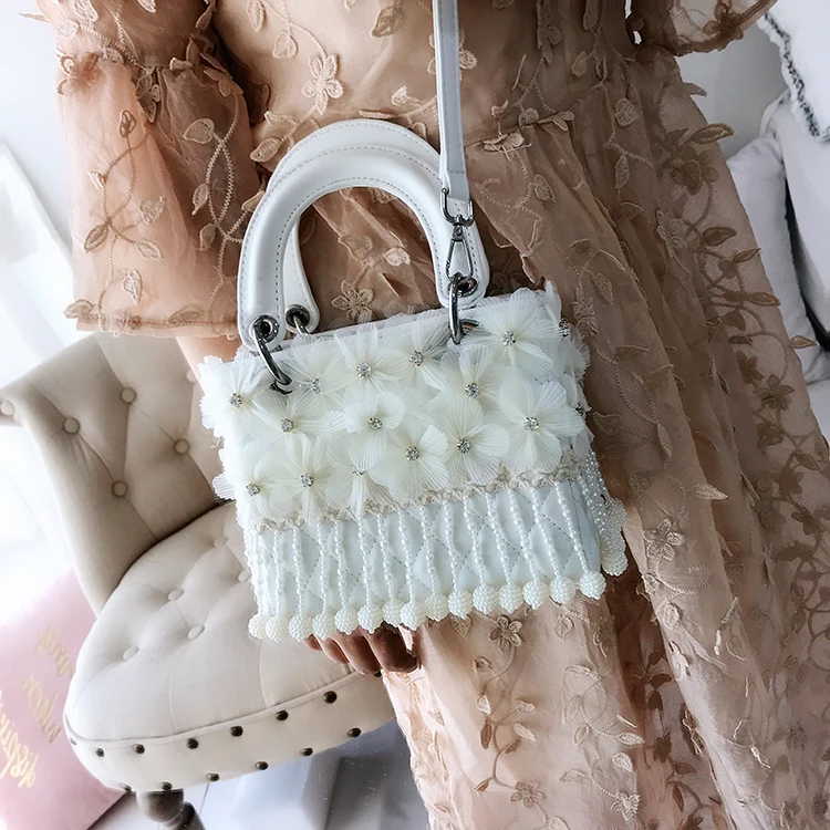 Женская модная сумка из искусственной кожи кружевной цветок жемчуг струнная кисточка Кристалл бриллиант Шипованная Сумка через плечо клатч кошелек