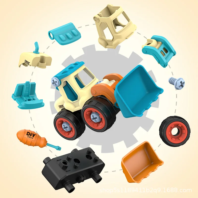

4 Pieces of Construction Toy Engineering Vehicle Screw Assembly and Disassembly Puzzle DIY Toys for Boys Gifts