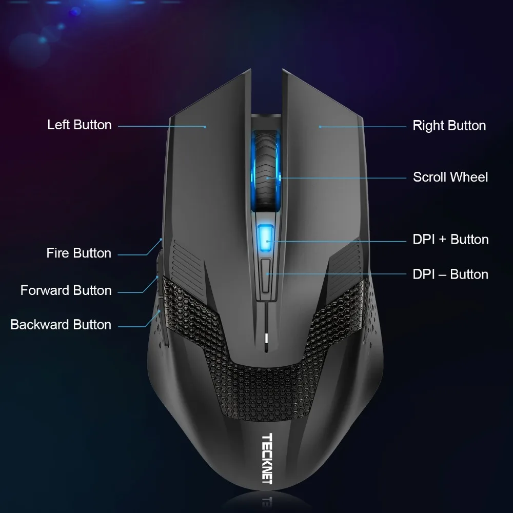 TeckNet RAPTOR, оптическая мышь, 4800 dpi, Беспроводная игровая мышь, 3200 dpi, проводная мышь, компьютерная эргономичная мышь для ПК, ноутбука, рабочего стола