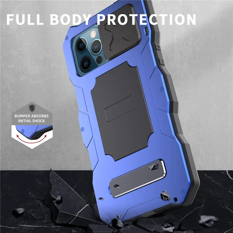 Rugged Armor Slide Camera Lens Phone Case for iPhone 13 12 Pro Max Mini Metal Aluminum Military Grade Bumpers Kickstand Cover