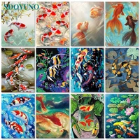 sdoyuno oil painting by numbers fish 60x75cm paint by numbers on canvas carp watercolor animals home decor unique gift