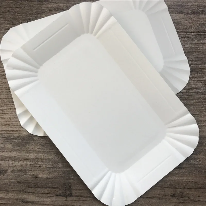 Прямоугольный поднос для торта белая бумажная тарелка одноразовая обеденная
