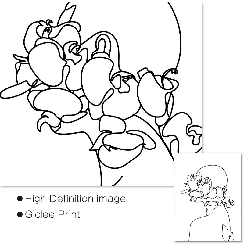 Линия искусства женщины с головой цветы художественный принт Современный
