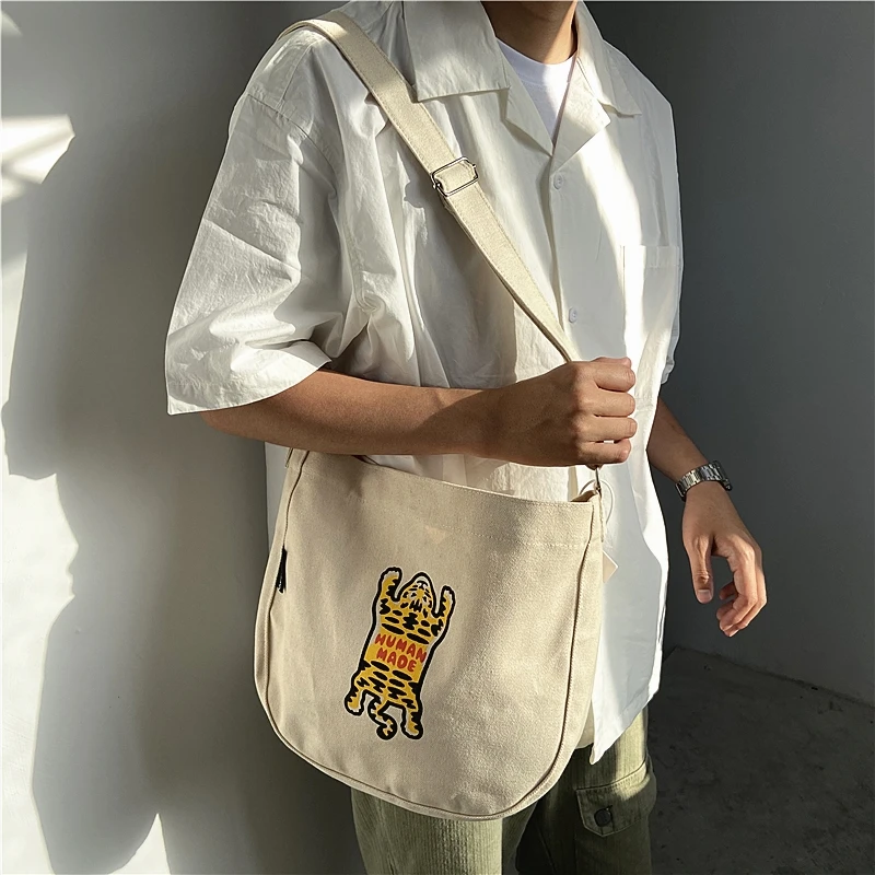 

Human made Messenger Bag Tiger White Sea Bear Duck Cross Cotton Canvas Schoolbag School Shoulder Bags For Student A4 Paper