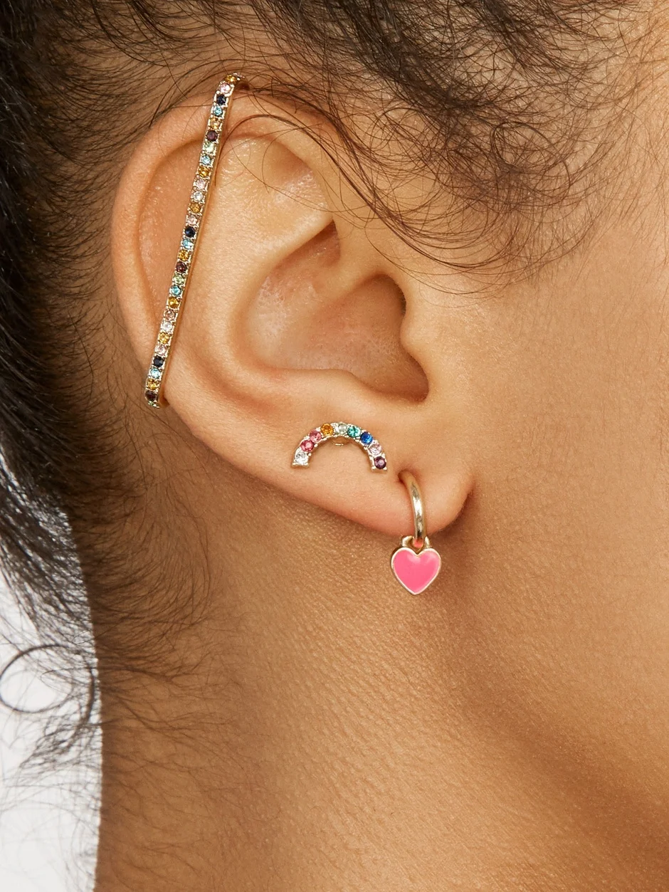 F.I.N.S Colorful Crystal Ear Clip without Puncture Cuff Earrings Set Three pcs Rainbow Ear Cuffs Stacked Earings Fashion Jewelry