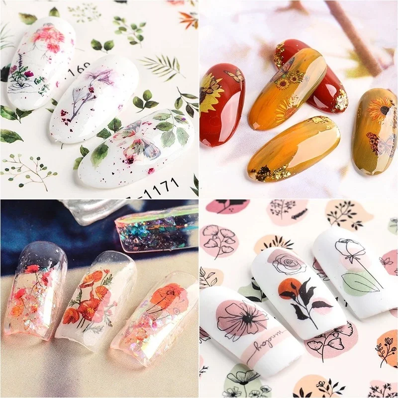

2021 New Nail Watermark Sticker Ins Spring and Summer Sunflower Golden Colorful Natural Petal Nail Sticker