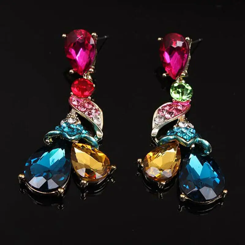 Fashion Crystal Necklace Earring Bridal Women Party Rhinestone Jewelry Set Multicolor Gem Statement Choker Indian Luxury Collars | Украшения