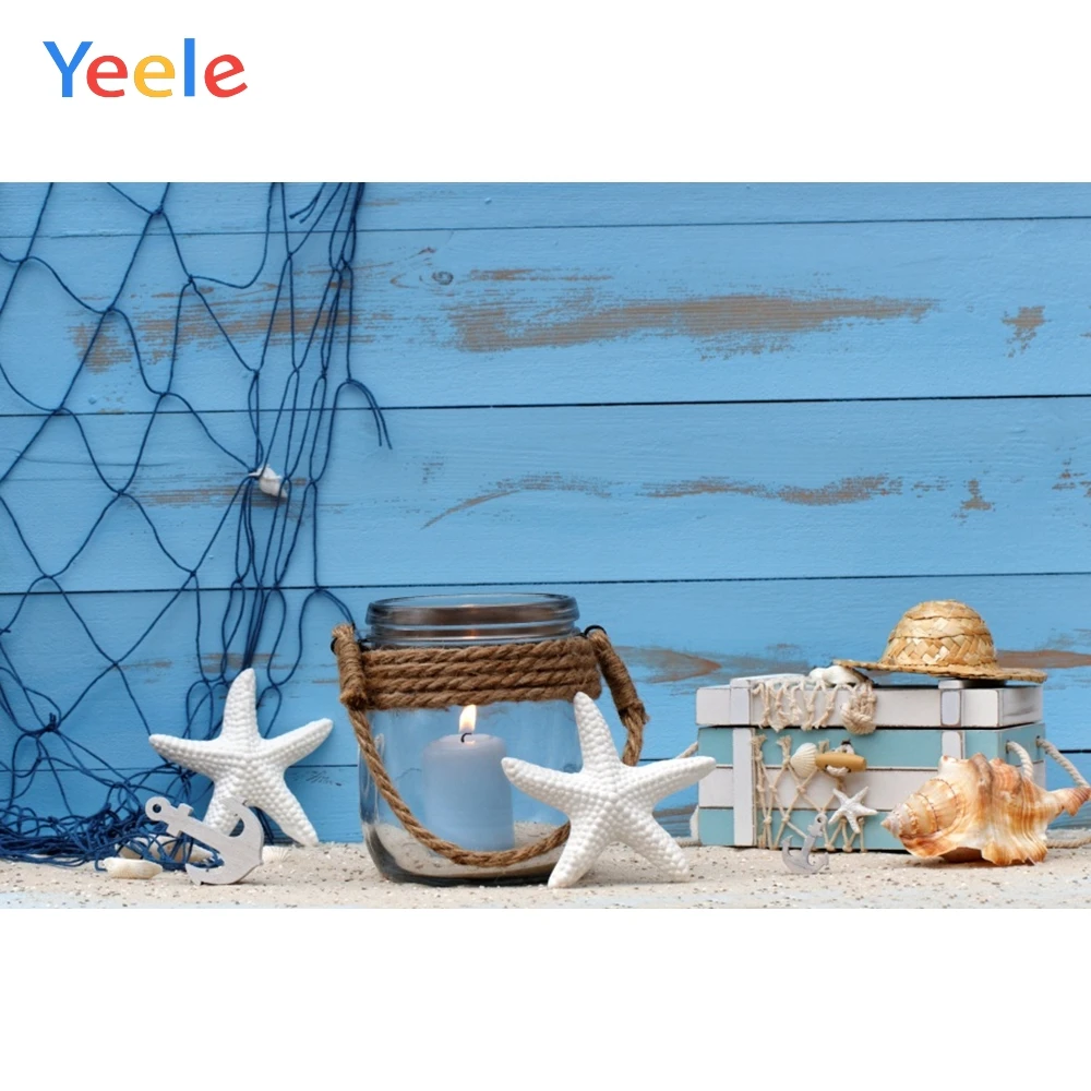 Фотофон для еды с голубой деревянной доской планками морской звездой виниловый