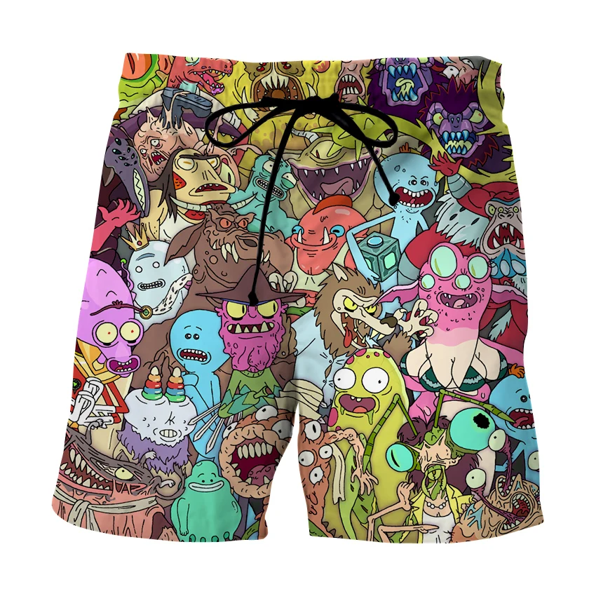 

2021 Men's summer brand new shorts 3D printing Rick beach pants polyester beach pants quick-drying sports black beachwear