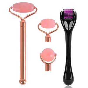 3 в 1 нефритовый ролик для лица для похудения массажный лифтинг для лица Уход за кожей вокруг шеи инструмент для ухода за кожей натуральный розовый КВАРЦЕВЫЙ нефритовый ролик