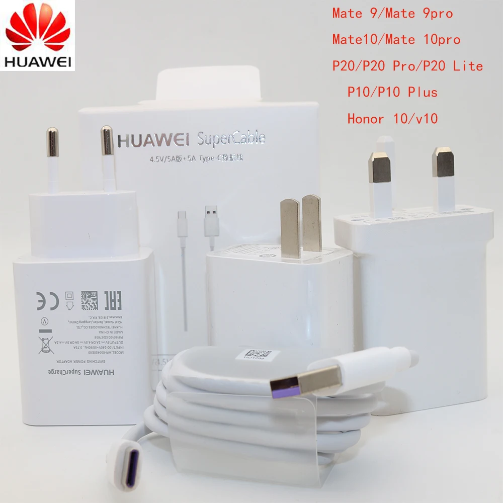 

Huawei P20 Supercharger Original 5v 4.5a Usb Wall Charge Adapter Type C Data Cable For Honor 9 10 Note 10 /p10 Plus/mate 10 Pro