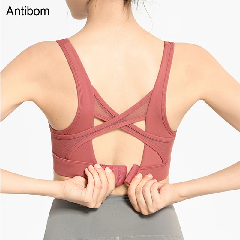 

Antibom Fitness Women's Bra Without Bines Shockproof Adjustable Padded Sport Top Running Breathable Gym Workout Yoga Vest Girl