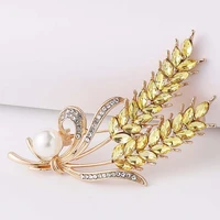 1pc zircon pearl wheat ear brooch collar pins for suit shining womens brooches elegant temperament banquet jewelry