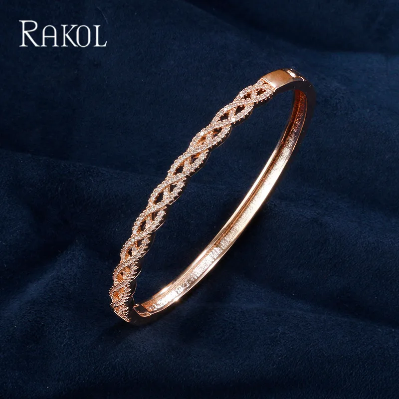 Женский браслет на запястье RAKOL роскошный из розового золота с фианитом AAA|bracelet