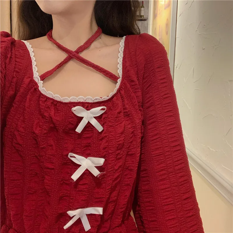 

New Japanese Autumn Women Kawaii Gothic Lolita Dress Vintage Punk Style Spring Lace Ruffles Bow Soft Girl Cute Dresses Party