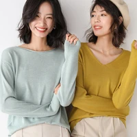 autumn casual knitted women sweaters jumper v neck khaki black ladies long sleeve slim womens tops pullovers 121412wya